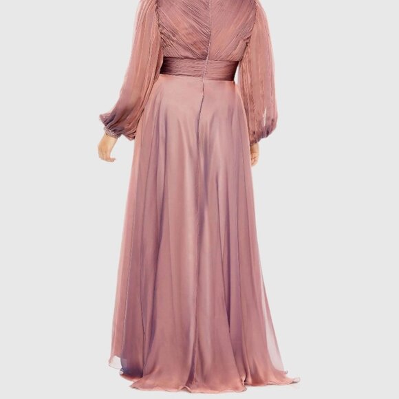 Mac Duggal Plus Size 16W Pink Puff Sleeve Embellished Cuff V-Neck A Line Gown - Picture 3 of 16